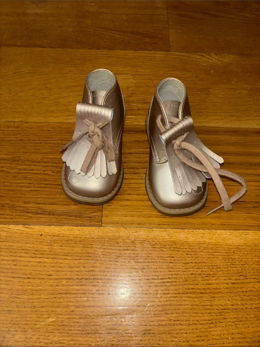 Kids Metallic Rose Gold Fringe Lace-Up Shoes